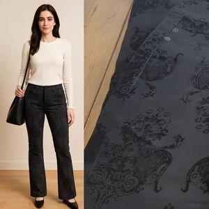 Liverpool Women’s Black Flocked Velvet Fleur De Lis Jeans